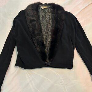Pam Stewart Vintage Cashmere Sweater with Fur Collar